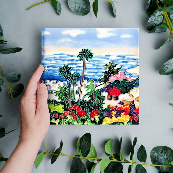 Continental Art Center 8x8" Mediterranean Ocean View Ceramic Art Tile